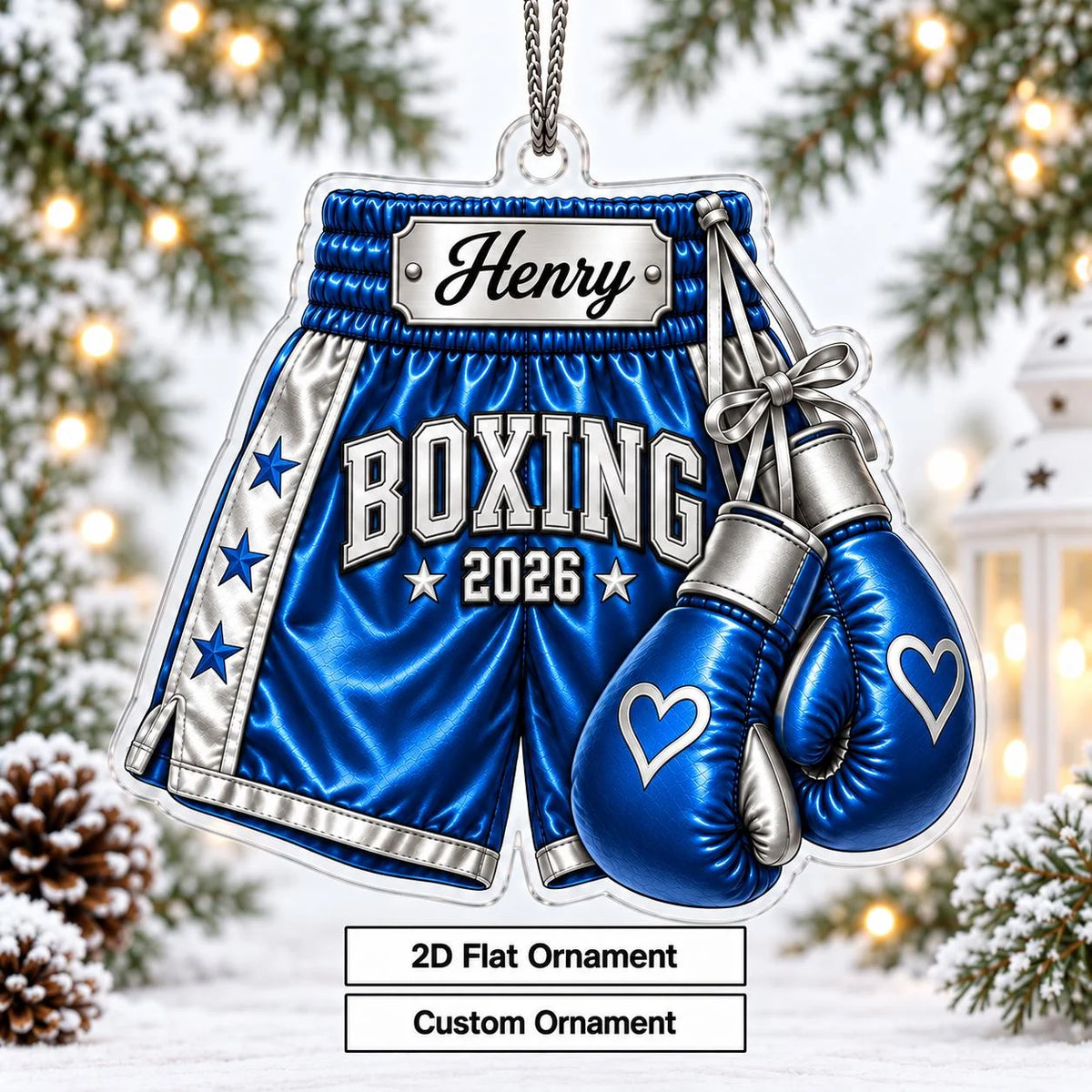 Custom Boxing Gloves & Shorts Christmas Acrylic Ornament - Personalized Gift for Boxer Coach Athlete
