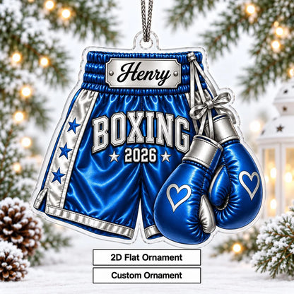 Custom Boxing Gloves & Shorts Christmas Acrylic Ornament - Personalized Gift for Boxer Coach Athlete