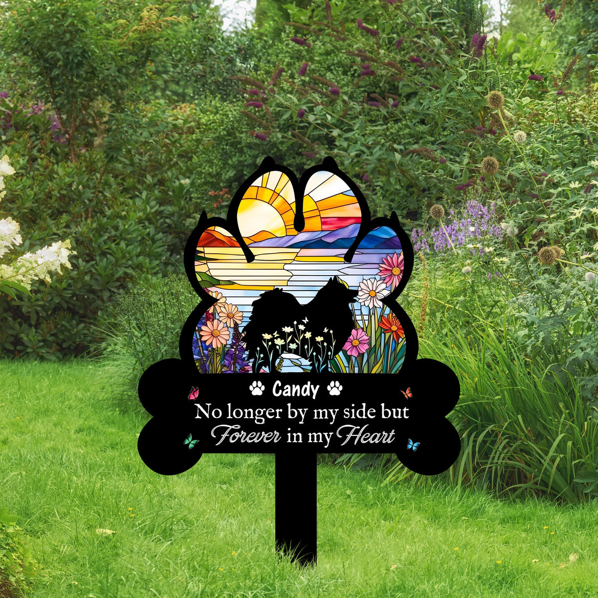 Paw Prints Forever on Our Hearts - Personalized Garden Stake Pet Memorial Gift