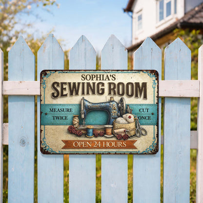 Metal Sign material and size view - Custom Sewing Room Vintage Metal Sign