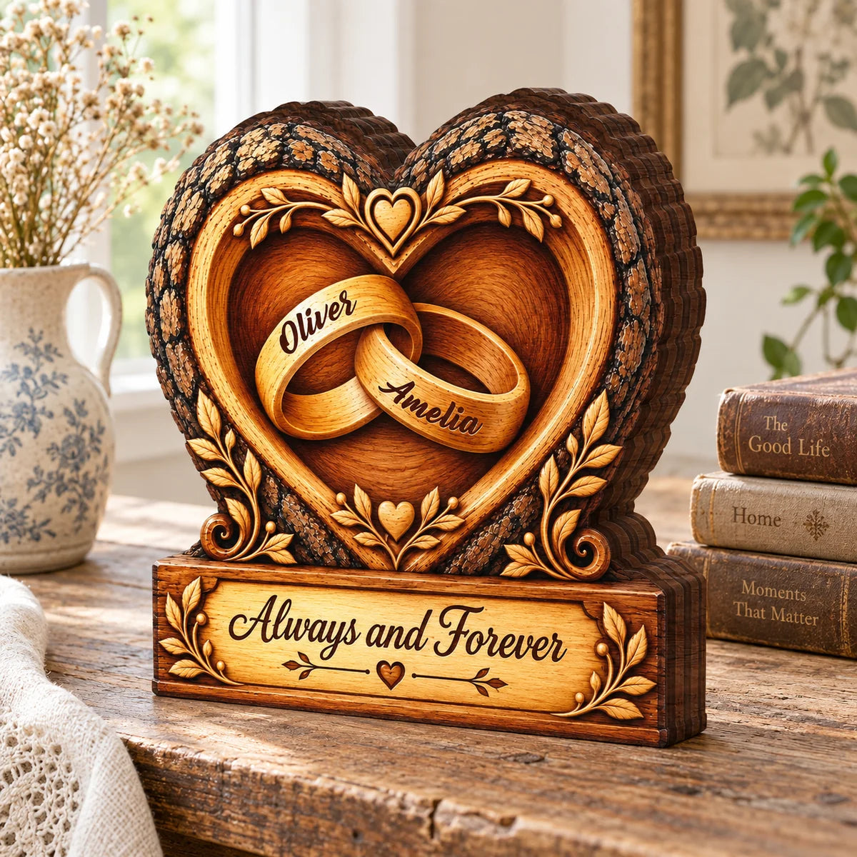 Always and Forever Personalized Wooden Block - Custom Couple Keepsake Gift for Anniversary & Wedding