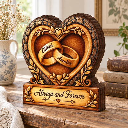 Always and Forever Personalized Wooden Block - Custom Couple Keepsake Gift for Anniversary & Wedding
