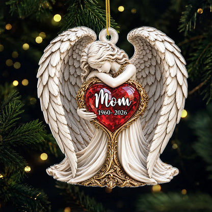 Angel Holding Heart Personalized Memorial Acrylic Ornament - Keepsake Gift for Mom Dad