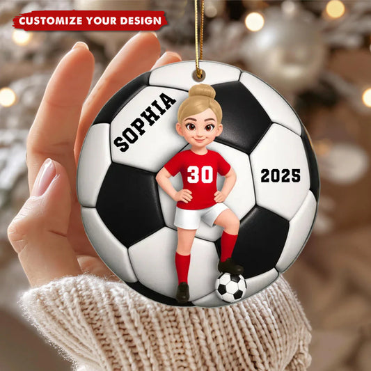 Custom Soccer Player Ornament for Kids/Babies with personalized design details for meaningful gifting
