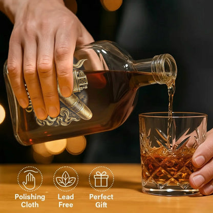 Personalized whiskey bottle decanter with 3D effect cigar and lighter design custom engraved with name David image 7