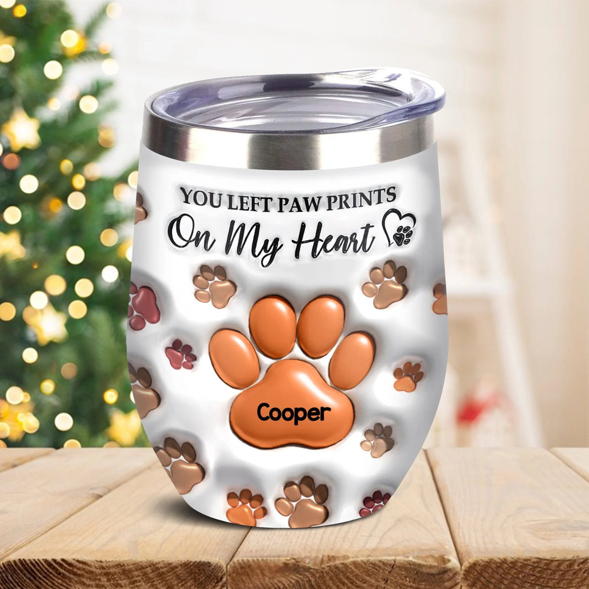 "You Left Paw Prints On My Heart" Personalized Wine Tumbler - Keepsake for Dog Lovers