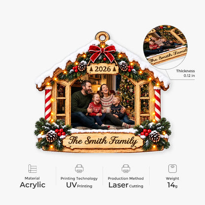Cozy Holiday Home Personalized Family Photo Acrylic Ornament - Holiday Christmas Keepsake for Family