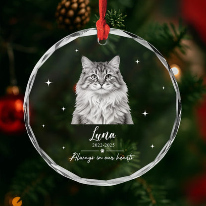 "Always in Our Hearts" Personalized Glass Ornament - Custom Pet Memorial Christmas Gift for Dog & Cat Lovers