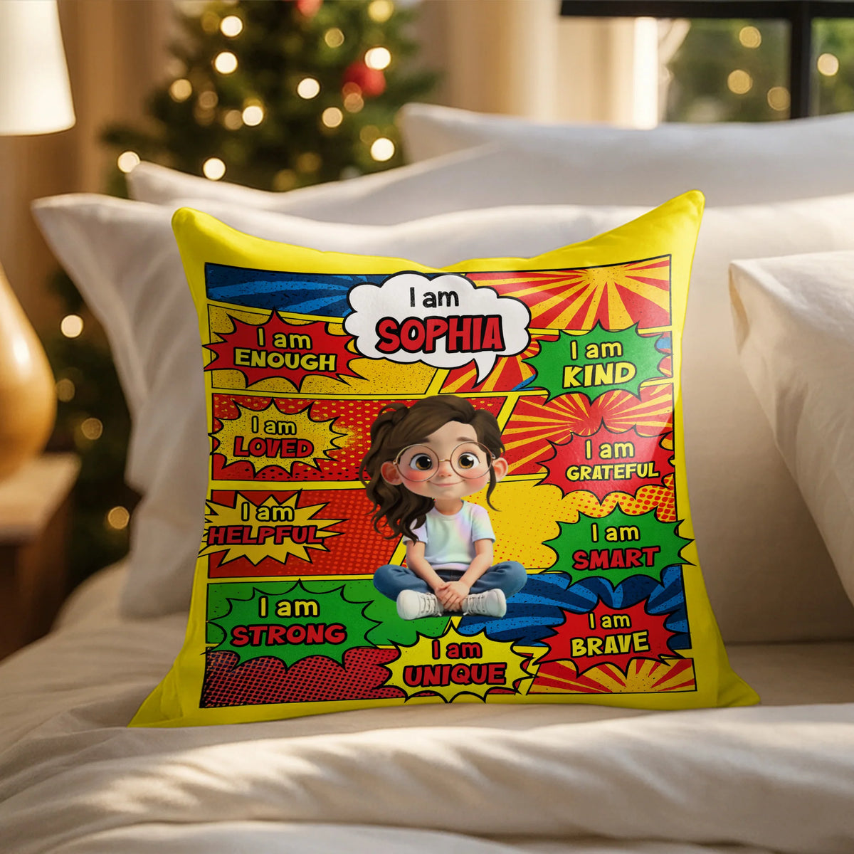 "I Am Enough Kind Loved" Custom Name Kids Affirmation Pillow - Personalized Birthday Gift for Daughter