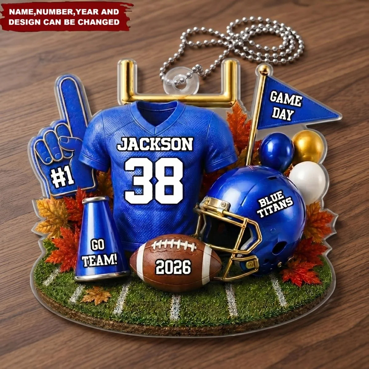 Personalized America Football Acrylic Car Ornament - Custom Jersey Name & Number Keepsake Gift