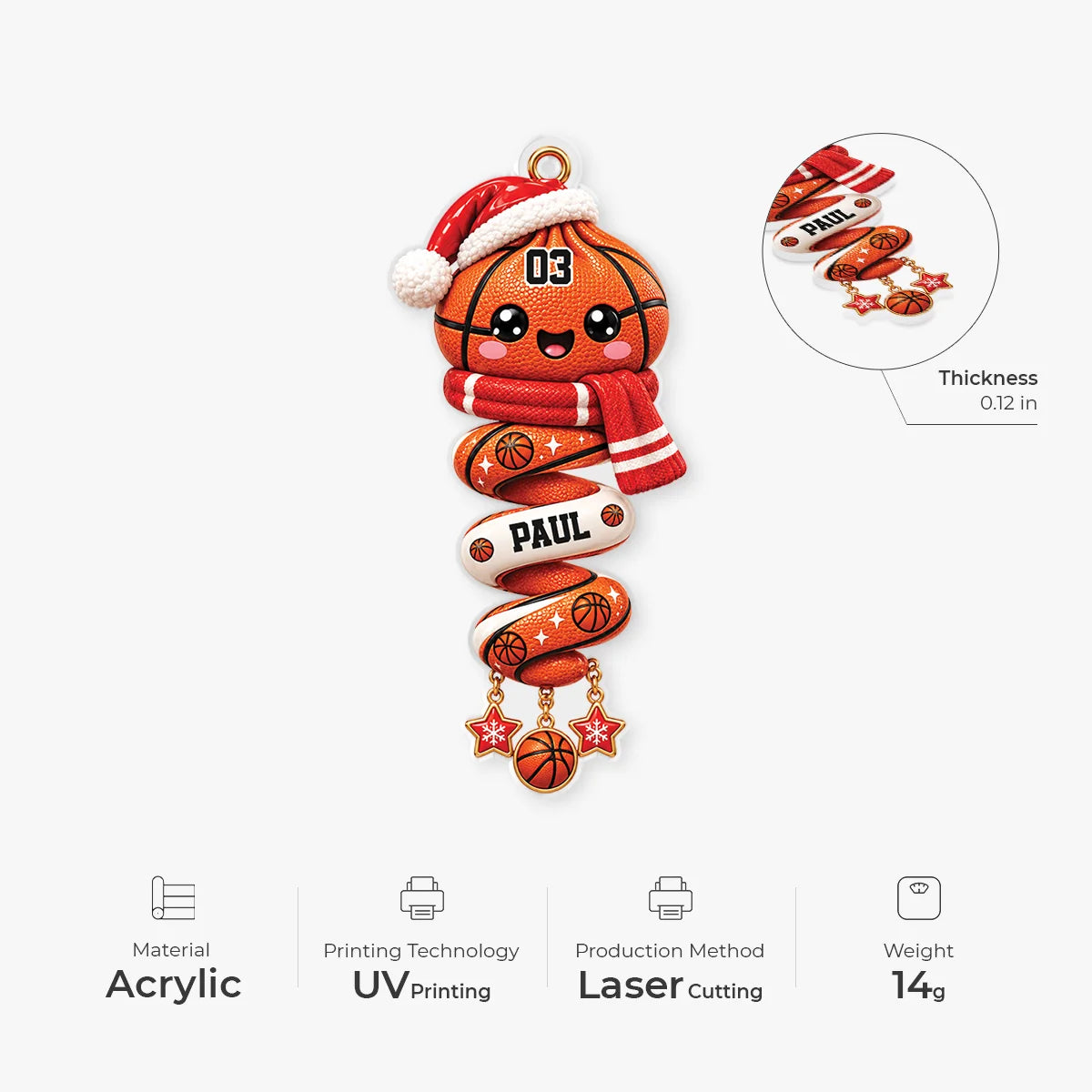Personalized Sports Christmas Acrylic Ornament - Custom Name & Number for Kids
