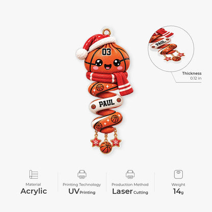 Personalized Sports Christmas Acrylic Ornament - Custom Name & Number for Kids