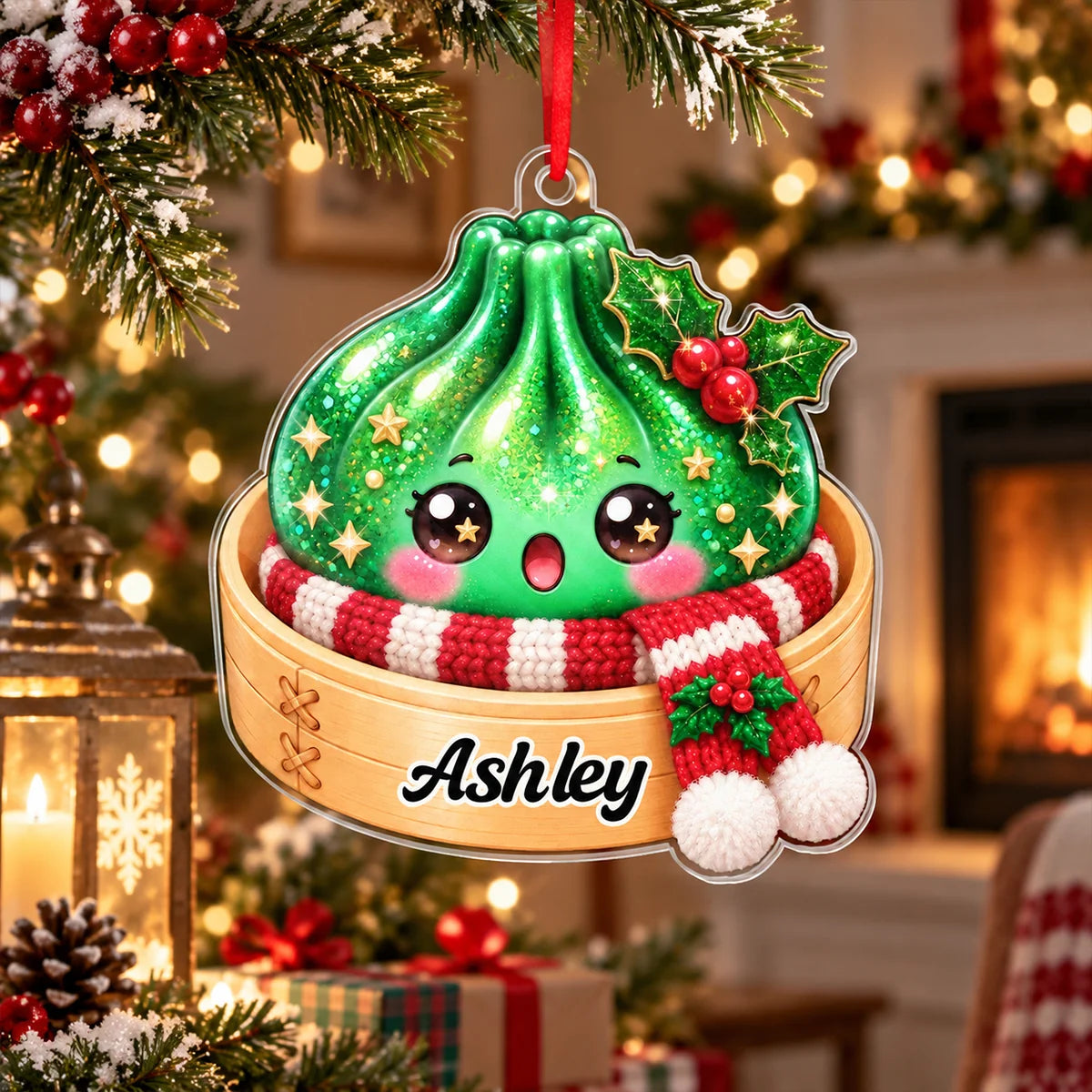 Cozy Steamer Custom Soup Dumpling Acrylic Ornament - Personalized Christmas Keepsake for Kids and Best Friends