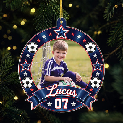 Custom Sports Photo Acrylic Ornament - Personalized Athlete Keepsake with Name & Number for Kids