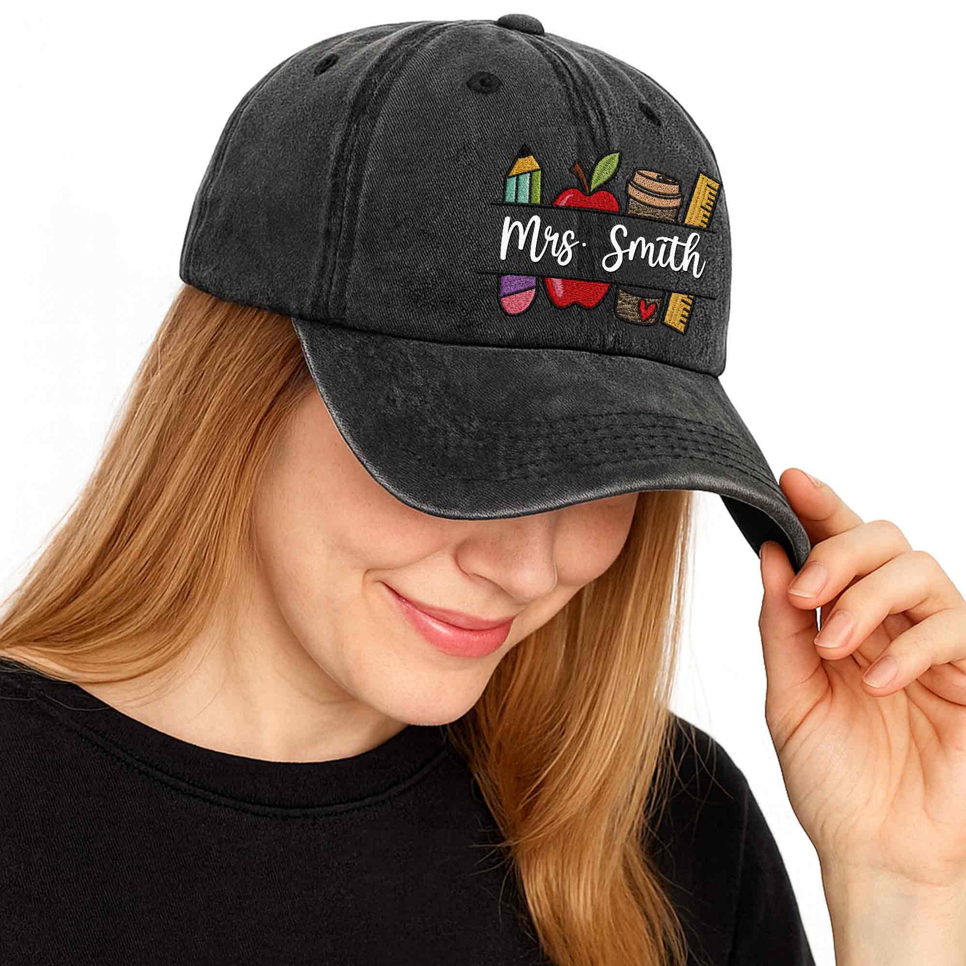 Blanket material and size view - Custom Teacher Denim Cap