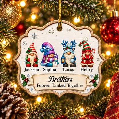 "Forever Linked Together" Personalized Gnome Ornament - Custom Family Keepsake for Sibling