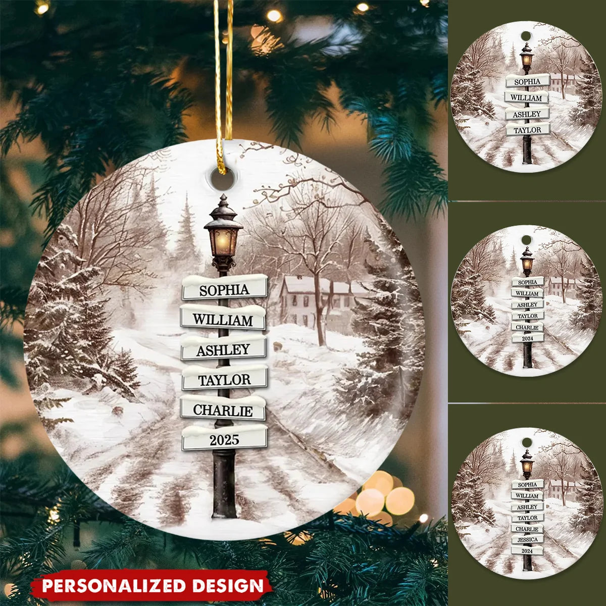 Retro Street Lamp Personalized Ceramic Ornament - Custom Christmas Keepsake Gift for Family