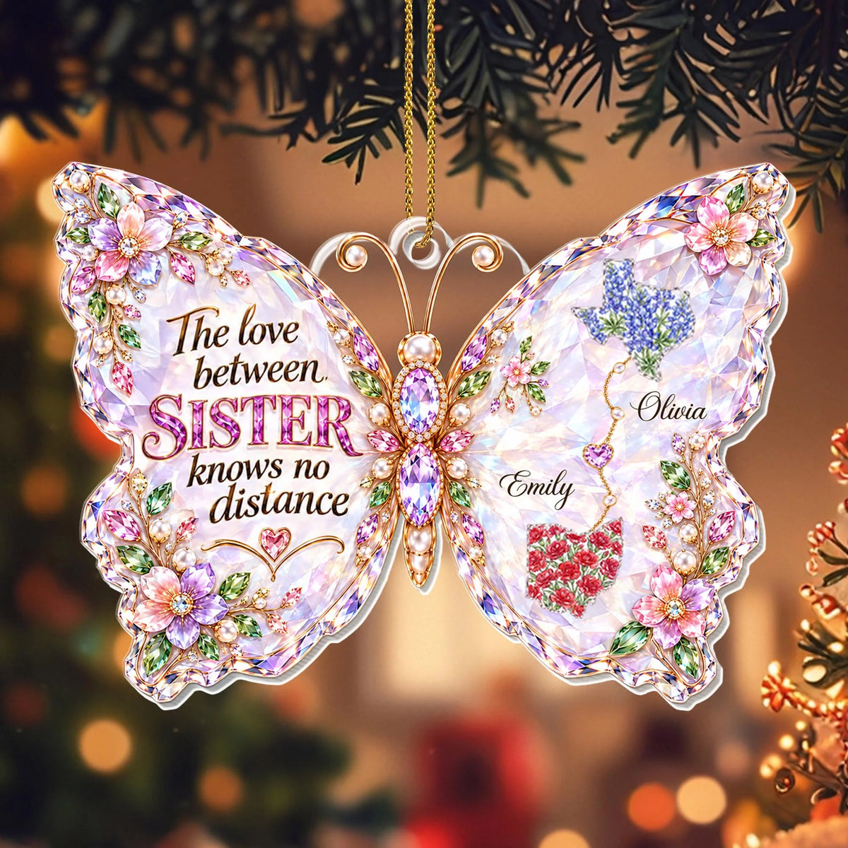 The Love Between Sisters Knows No Distance - Personalized Sister Acrylic Ornament