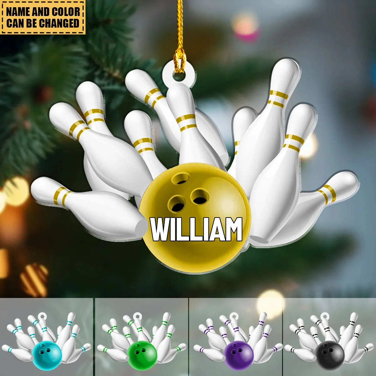 Strike Custom Name Acrylic Ornament - Personalized Christmas Tree Decor for Bowling Lovers