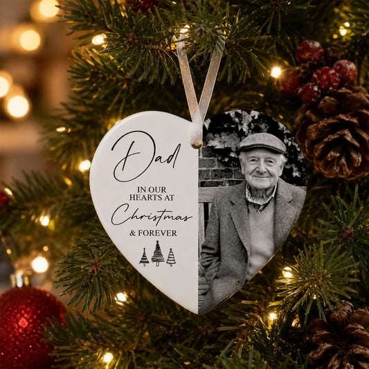 "In Our Hearts At Christmas" Personalized Ceramic Memorial Ornament - Remembrance Gift for Family