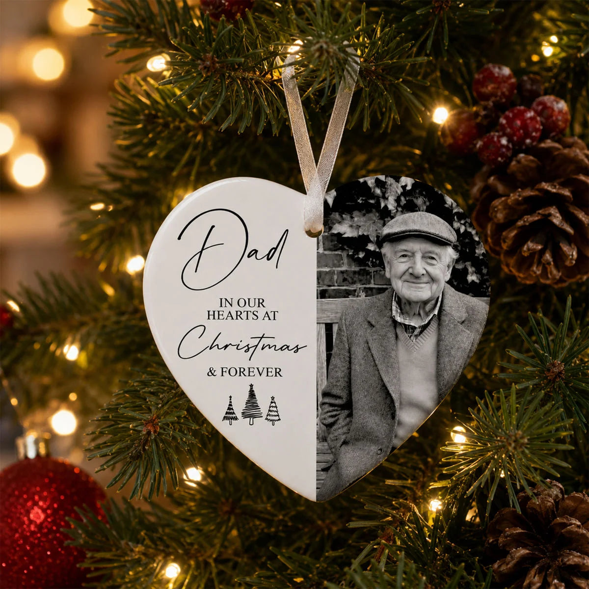 "In Our Hearts At Christmas" Personalized Ceramic Memorial Ornament - Remembrance Gift for Family