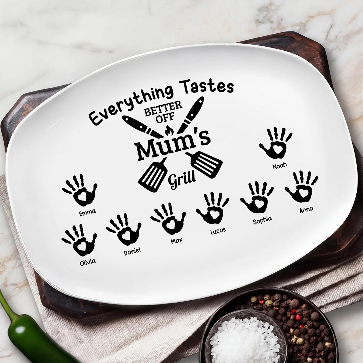 Everything Tastes Better Off Dad's Grill - Personalized Platter Custom BBQ Plate Gift