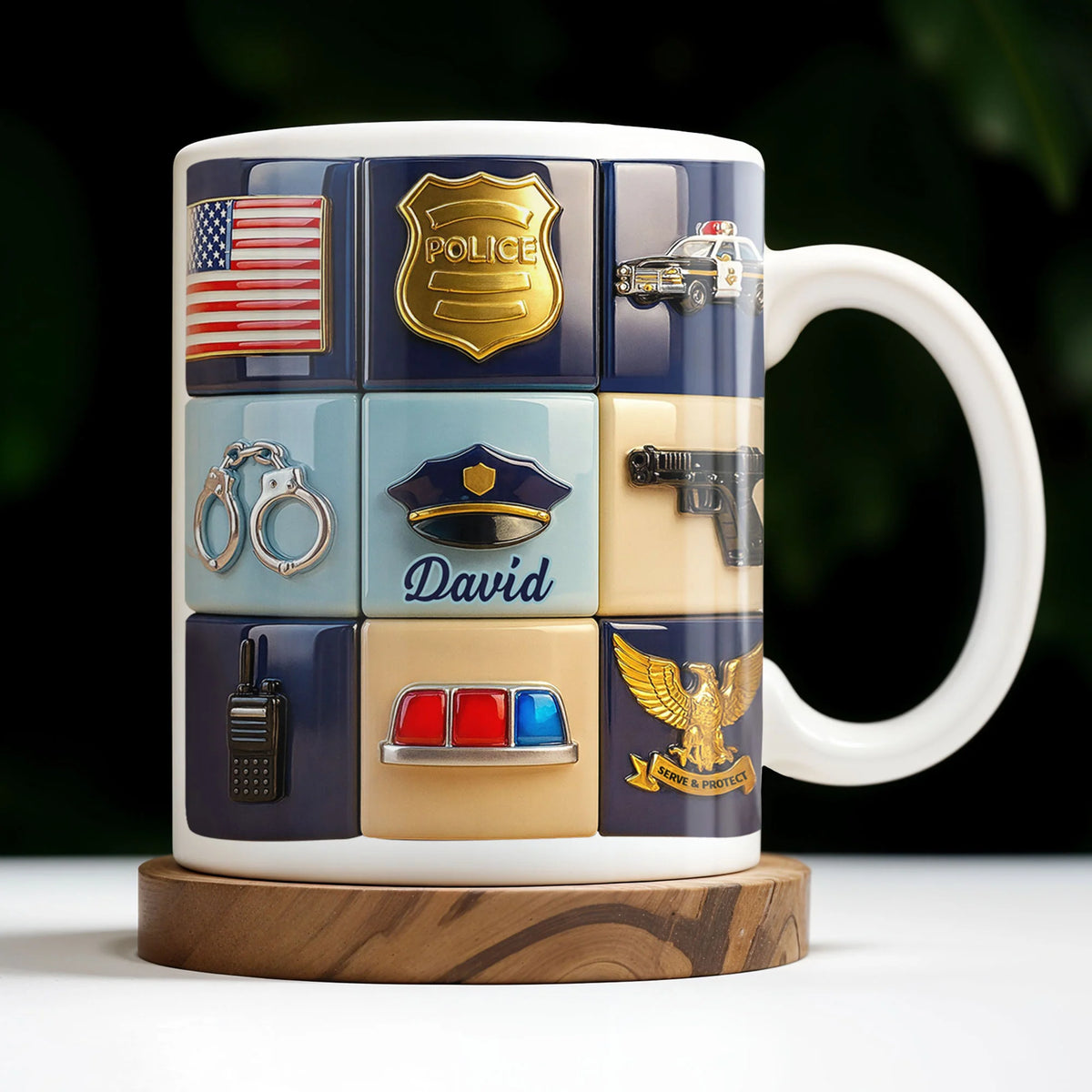 Serve & Protect Personalized Police Officer Mug for Dad - Custom Law Enforcement Gift