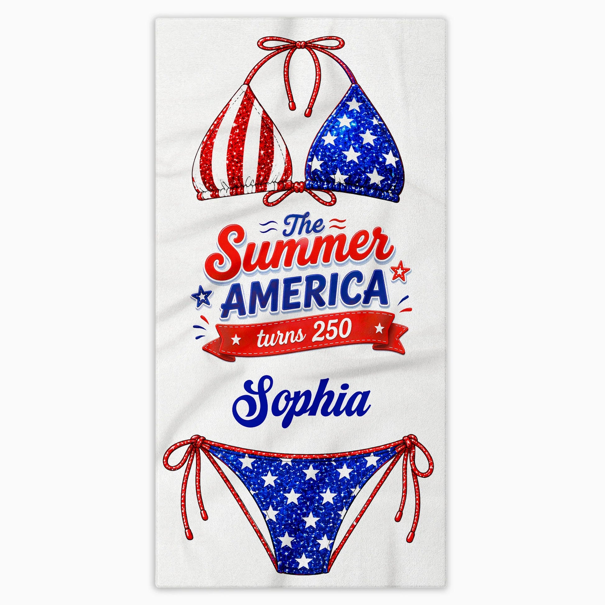 Personalized USA bikini beach towel with stars and stripes design for patriotic summer vacation gifts image 9