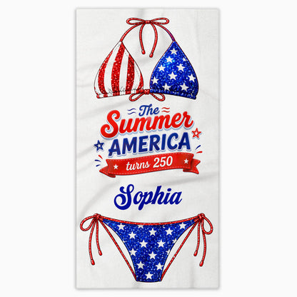 Personalized USA bikini beach towel with stars and stripes design for patriotic summer vacation gifts image 9
