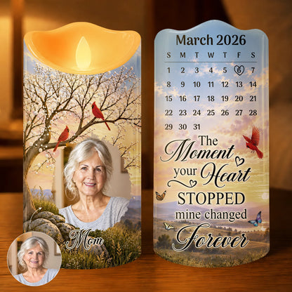 The Moment Your Heart Stopped Photo LED Candle - Personalized Memorial Keepsake Gift for Loss of Mother or Father