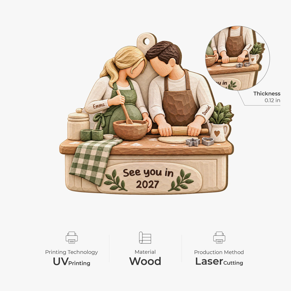 See You in 2027 Personalized Wooden Ornament - Pregnancy Announcement Christmas Gift for Expecting Couples