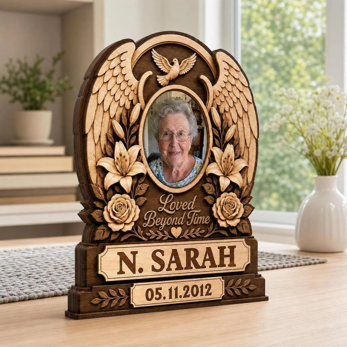 "Loved Beyond Time" Personalized Memorial Photo Wooden Block - Custom Sympathy Keepsake Gift for Loss of Loved One