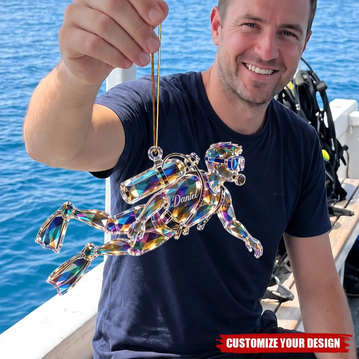 Custom Name Scuba Diver Acrylic Ornament - Personalized Ocean Diving Keepsake Gift for Divers