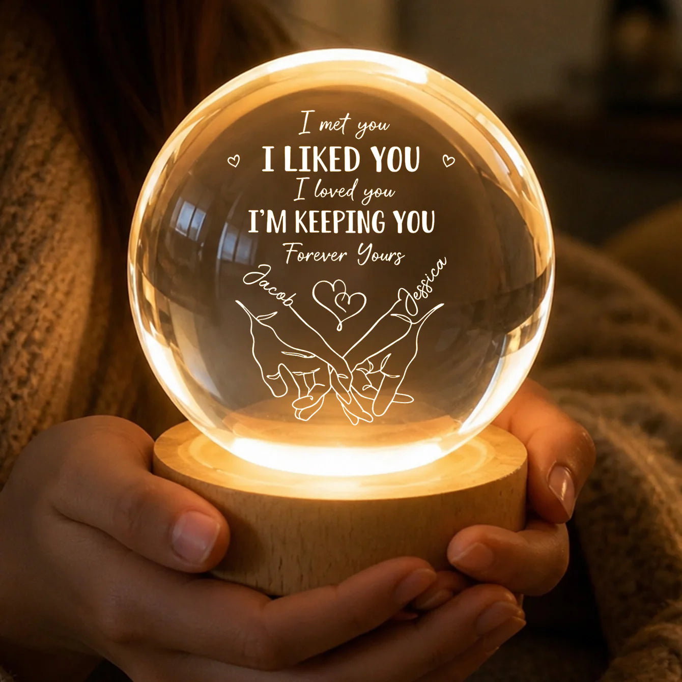 Night Light material and size view - Personalized Couples Crystal Ball Night Light