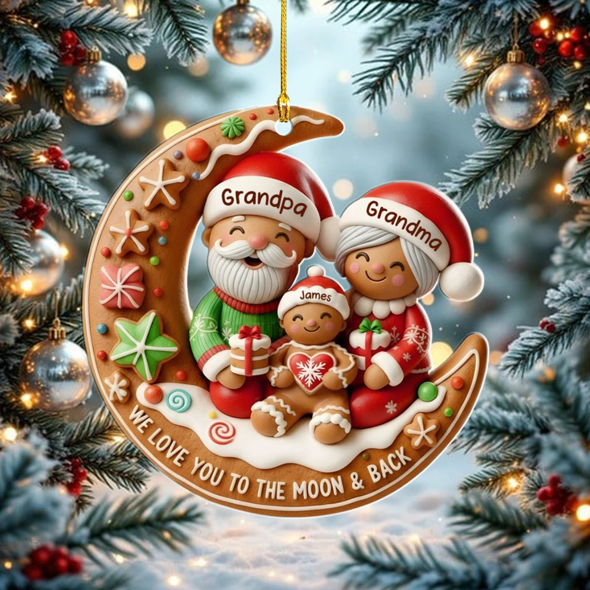 Love You to the Moon Custom Christmas Ornament - Personalized Acrylic Gift for Grandparents