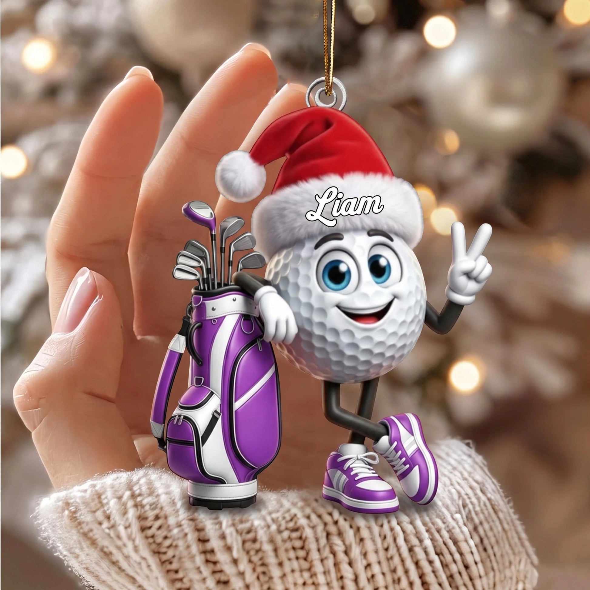 Personalized Golf Ball Acrylic Ornament - Custom Name Victory Gesture Keepsake for Golfers