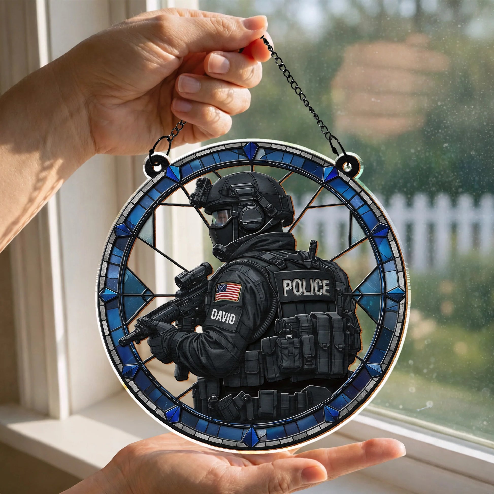 Personalized Police Officer Suncatcher personalization view for Family