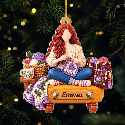 Personalized Crochet Girl Acrylic Ornament - Custom Name Keepsake Gift for Crafters