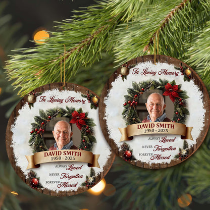 "In Loving Memory" Personalized Photo Wood Ornament - Always Loved Never Forgotten Keepsake