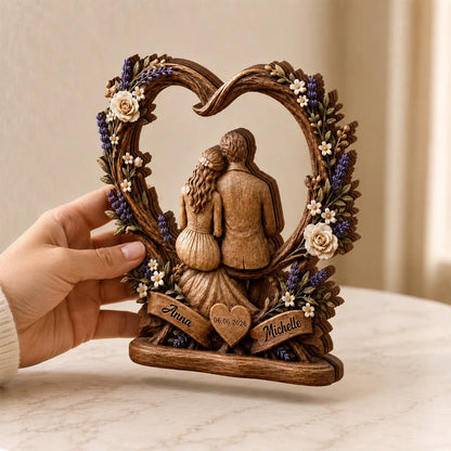 Forever Our Love Floral Heart Personalized Wooden Block - Custom Couples Anniversary Gift