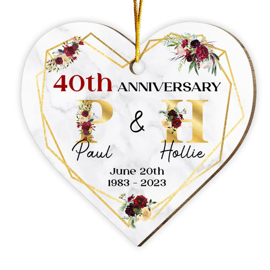 Custom Wedding Anniversary Heart Ornament for Couples with personalized design details for meaningful gifting