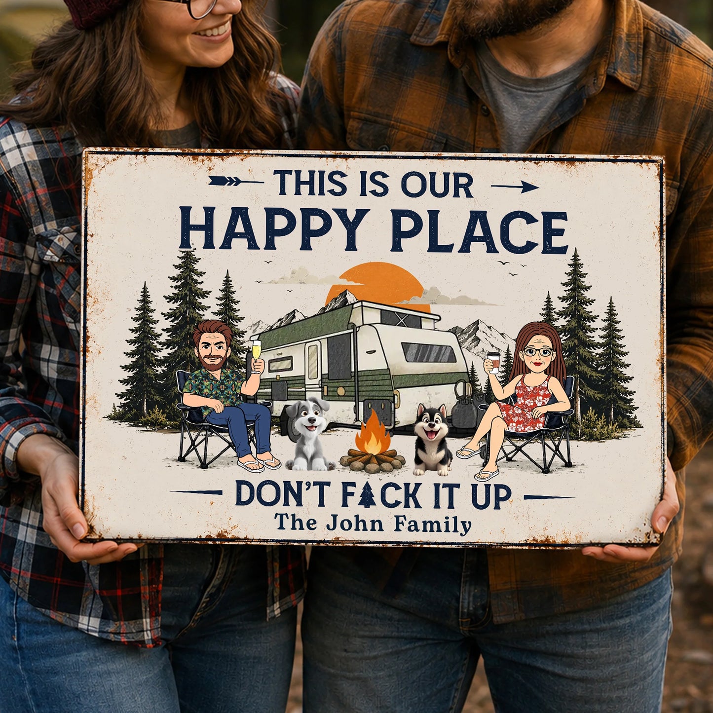Metal Sign material and size view - Custom Camping Metal Sign