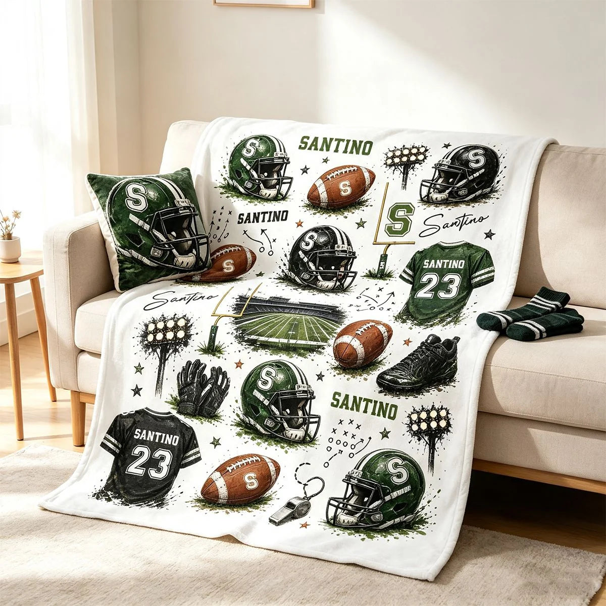Personalized American Football Blanket personalization view for Son/Grandson