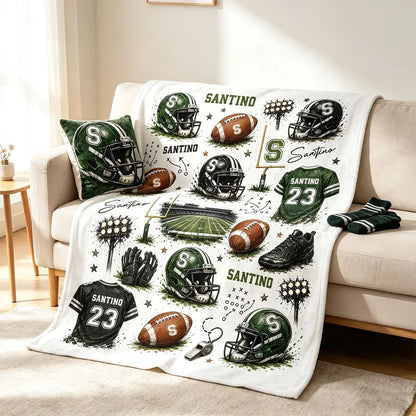 Personalized American Football Blanket personalization view for Son/Grandson