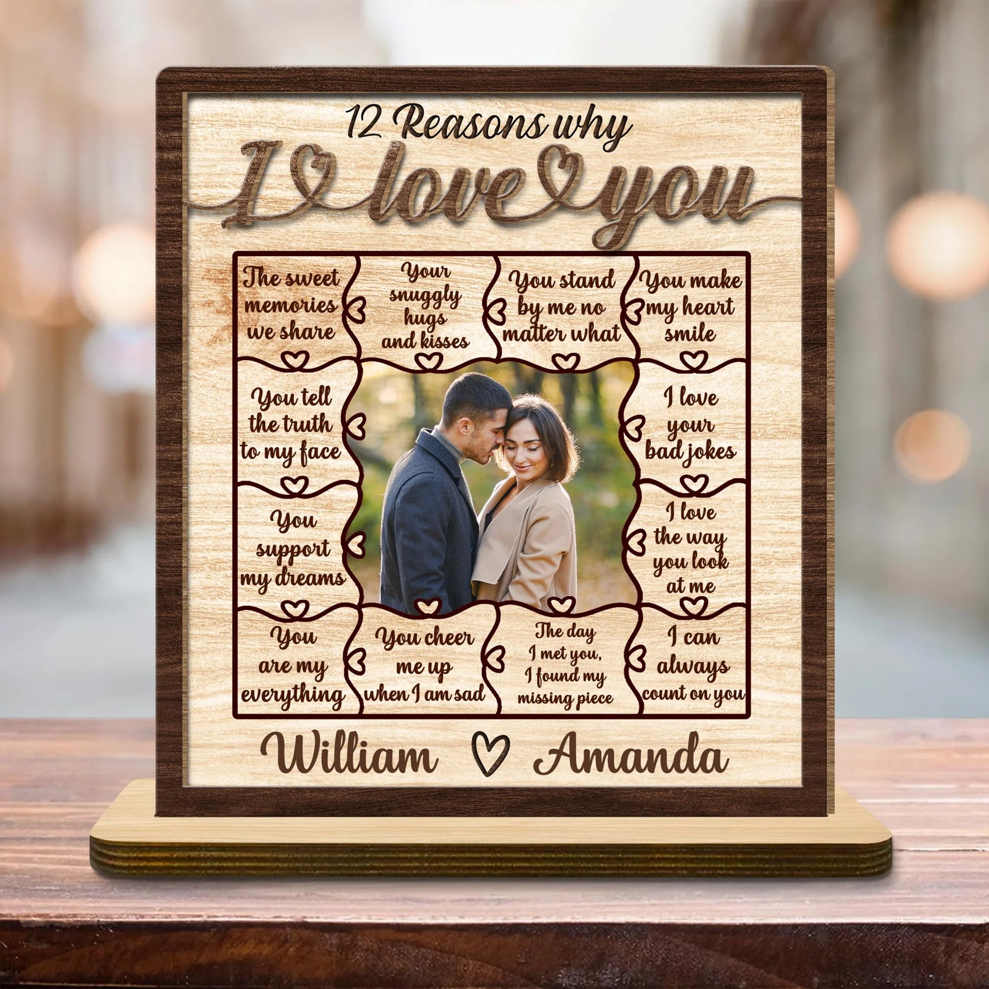 Personalized 12 reasons why i love you wood plaque with custom couples photo and romantic messages image 6