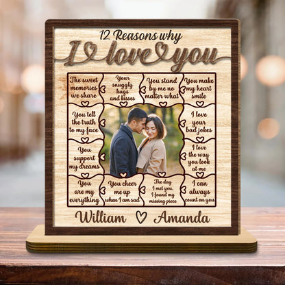 Personalized 12 reasons why i love you wood plaque with custom couples photo and romantic messages image 6