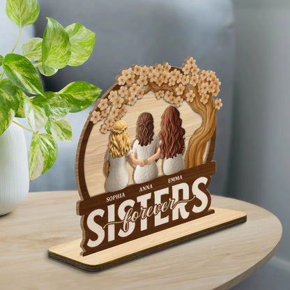 Personalized sister wood plaque featuring custom names and rustic floral tree design - thoughtful friendship desk gift image 8