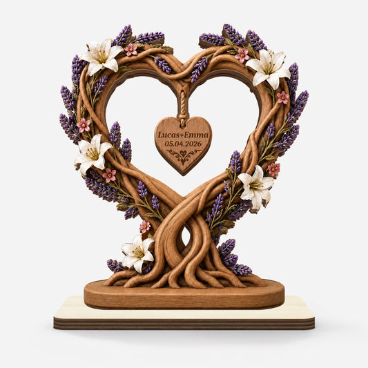 Custom Couple Names Heart Tree Wooden Plaque - Personalized Anniversary Gift
