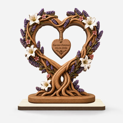 Custom Couple Names Heart Tree Wooden Plaque - Personalized Anniversary Gift