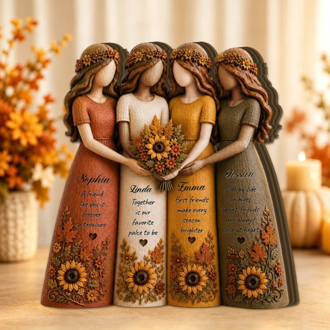 Side By Side Or Miles Apart Personalized Wooden Block - Custom Fall Bestie Keepsake Gift for Best Friends